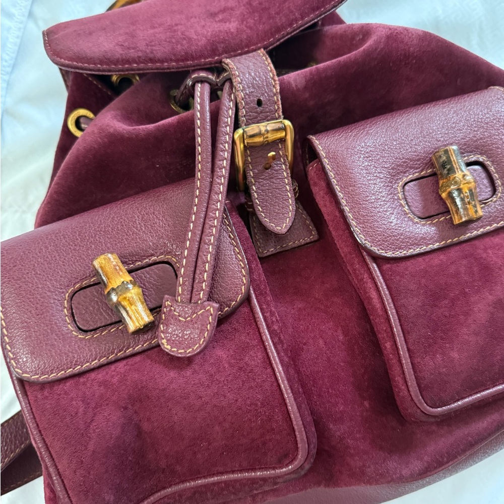 Gucci Red Backpack with Suede Material and Structured Design